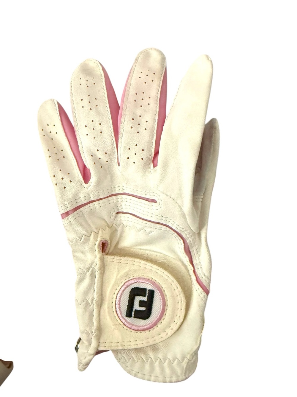 FootJoy Ladies Medium Left Hand White Pink Leather Golf Glove Breast Cancer